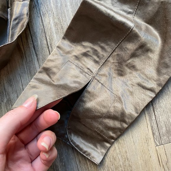 ISDA & Co Satin Shimmery Olive Green Biker Bomber Jacket - Picture 6 of 9